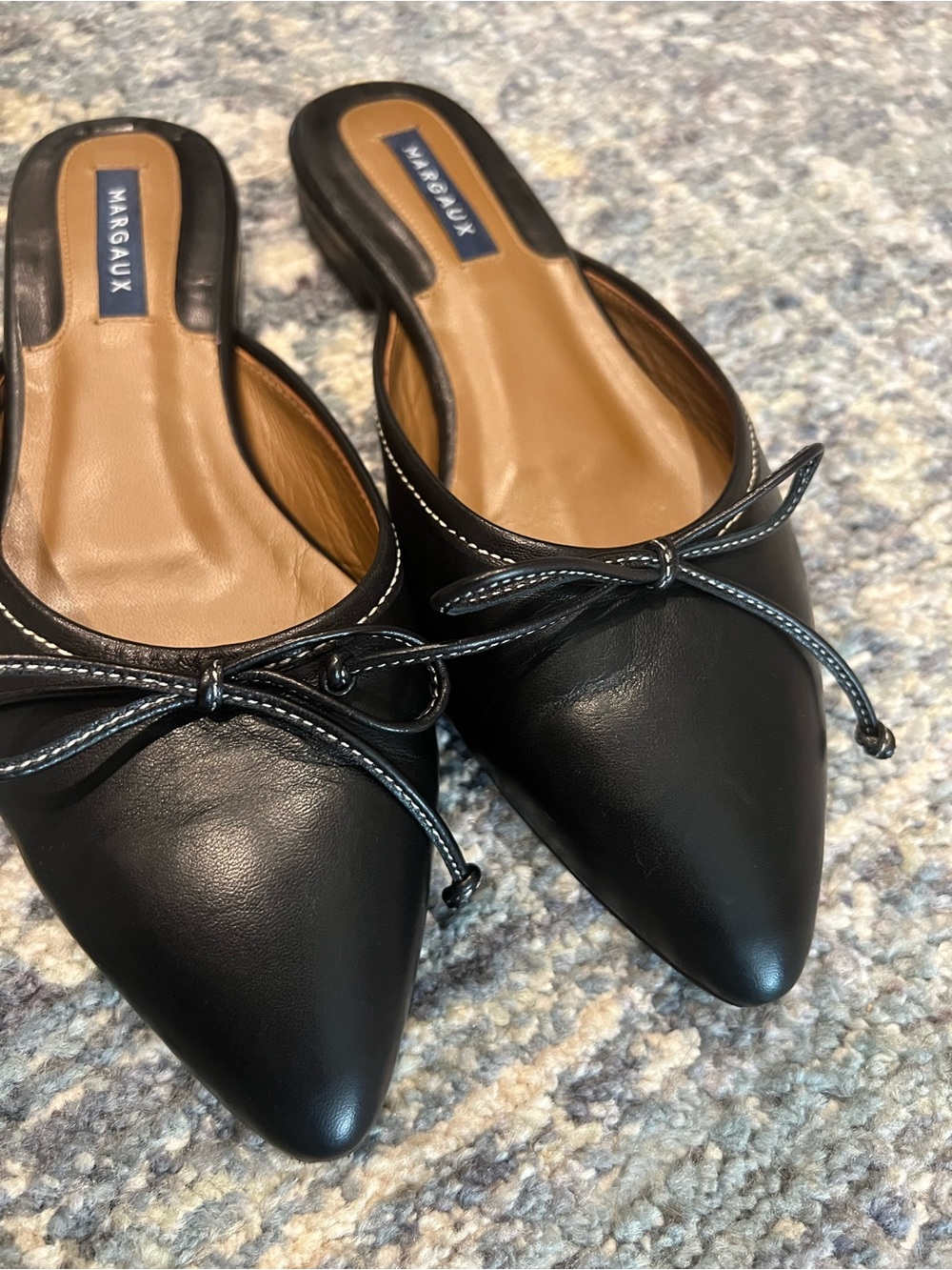 Margaux Black Leather Mules / Flats with Pointed-Toe - Picture 5 of 5